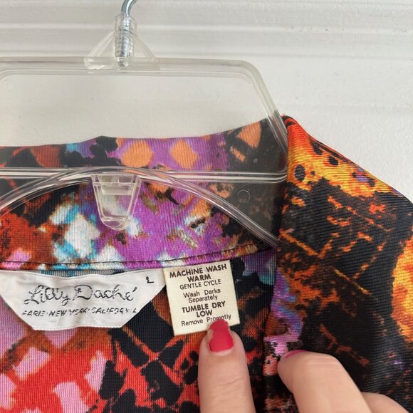 Vintage 70s Lilly Dache Shirt Mens Artsy Polyester Large Disco MCM Hipster RARE - Picture 3 of 9